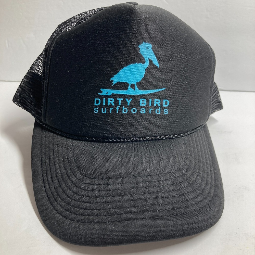 VTG Dirty Bird Surfboards Trucker Hat Cap Black Snapback Mesh Back Pelican
